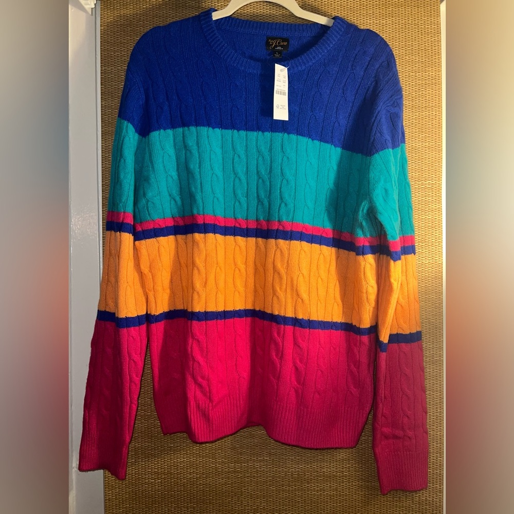 J. Crew Men’s Cashmere Cable- Knit Sweater in Stripe Size Large
